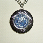 Blue Willow Plate Locket Necklace Pendant Art..