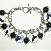 CROW Raven BLACK BIRD Charm Bracelet Altered Art