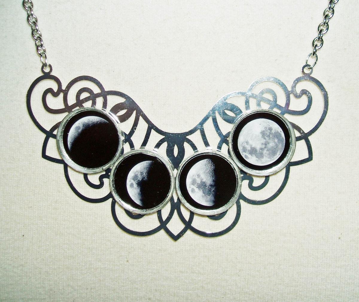 Moon Phases Necklace Moon Goddess Statement Altered Art Jewelry Celestial Original Design