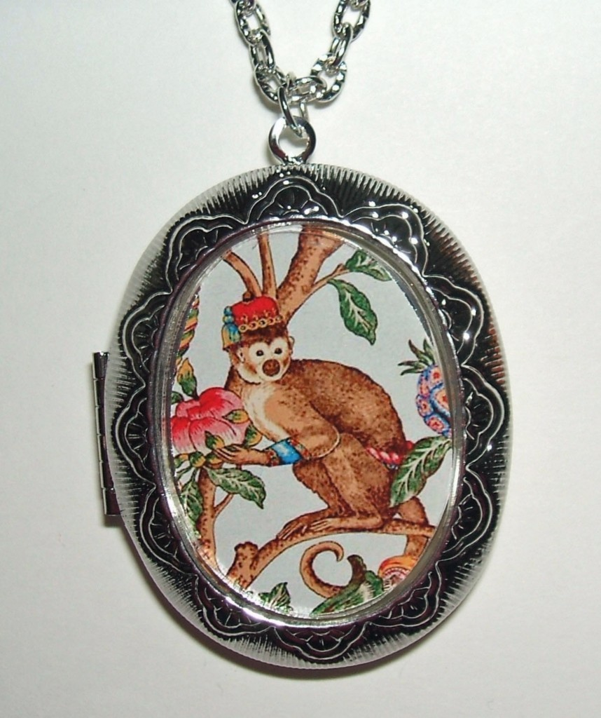 Monkey On Branch Necklace Locket Pendant Illustration