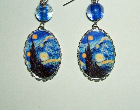 Van Gogh Starry Night Earrings Charm Dangle With Glass Beads