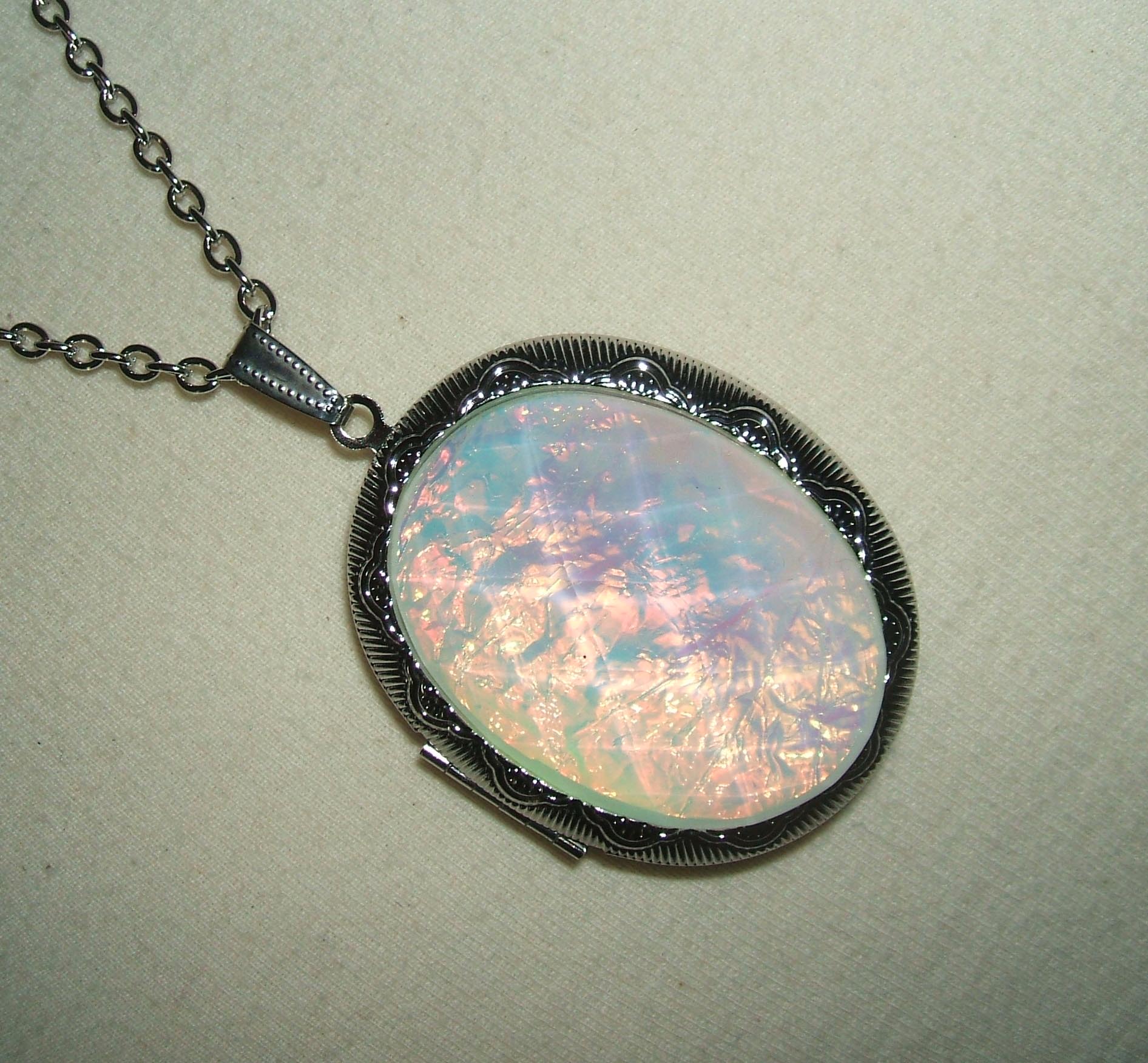 Opal Effect Necklace Locket Pendant Photo Holder Gorgeous Opalized ...